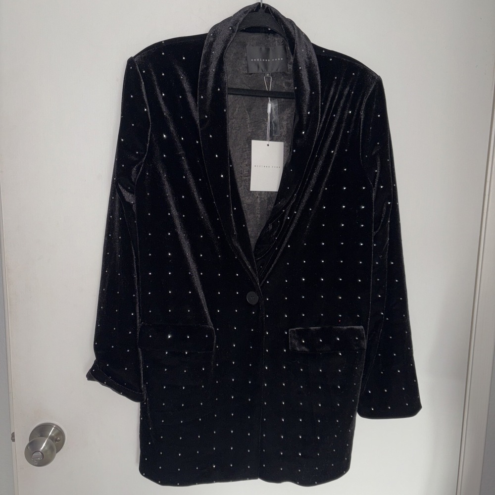 Endless Rose Sparkling Velvet Black Blazer in Medium Whimsigoth Celestial Rock